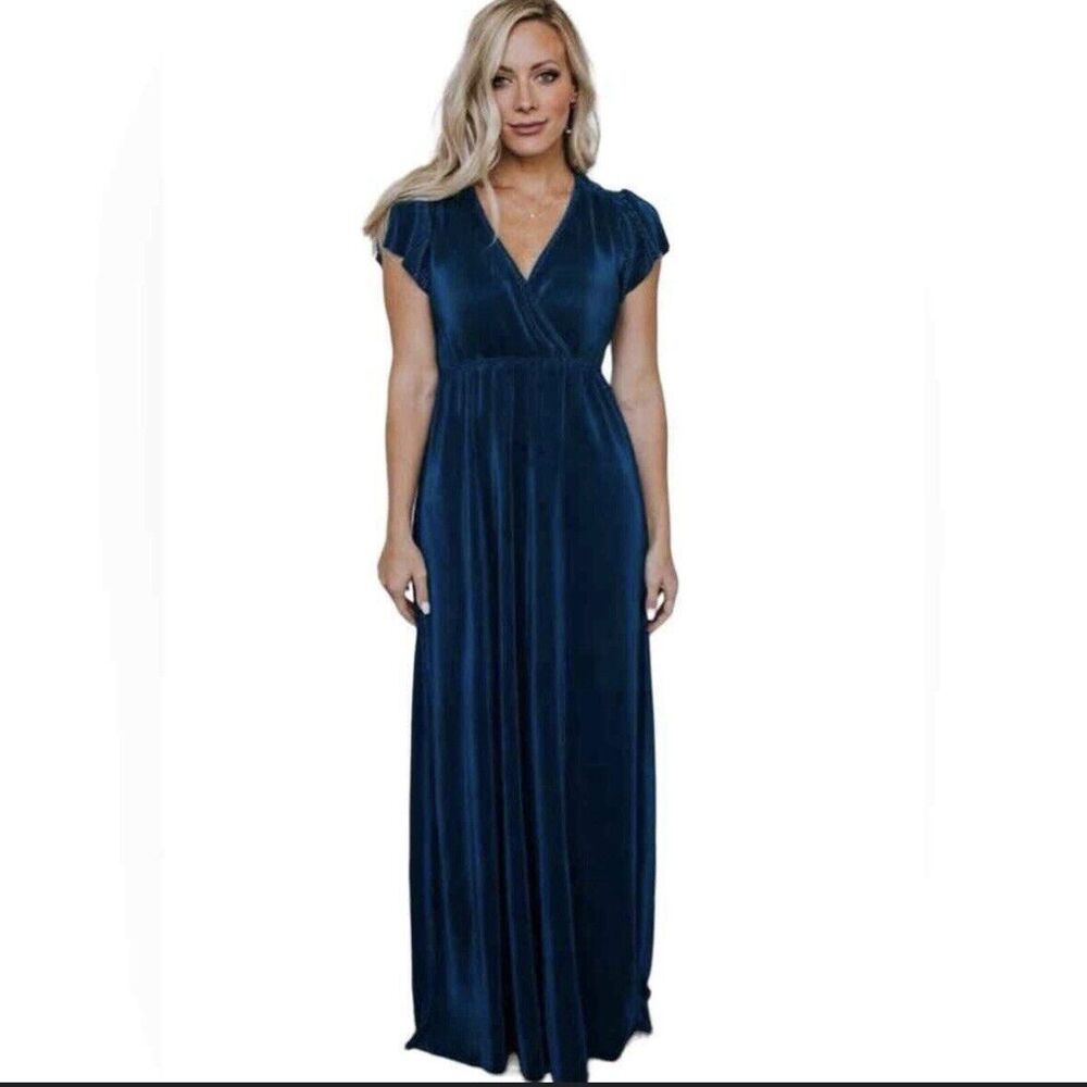 Baltic Born Athena Maxi Dress Gown Pleated Teal Blue Small